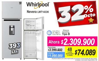 Alkomprar Whirlpool Nevera LWT1433K 393L oferta