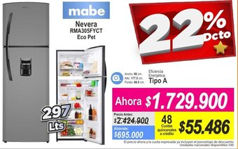 Alkomprar Mabe Nevera RMA305FYCT Eco Pet oferta