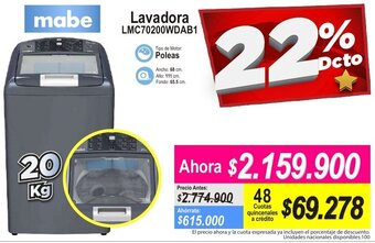 Alkomprar Mabe Lavadora LMC70200WDAB1 20kg oferta