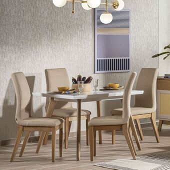 Muebles Jamar Comedor 4 puestos bruno eurolino marfil, natural y blanco oferta