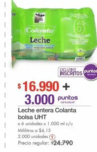 Metro Leche entera colanta bolsa x 6un oferta