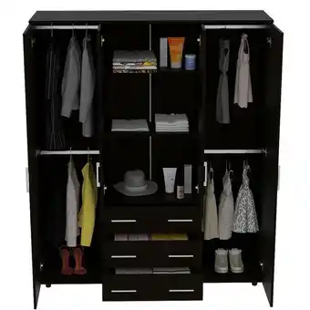 Estra Closet fontana, wengue, con cuatro tubos para colgar ropa y zapatero en la parte inferior oferta