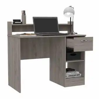 Escritorio tulk, humo, con un cajón archivador archivador y dos entrepaños