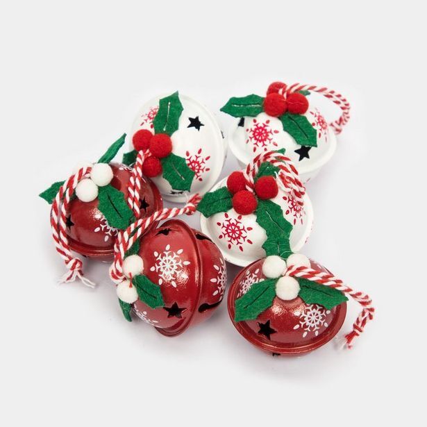 Panamericana Set de cascabeles rojos y blancos de 4 cm x 6 unidades - copos de nieve oferta