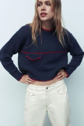 Zara Jersey punto pespuntes combinados oferta