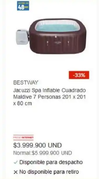 Bestway Jacuzzi Spa Inflable Cuadrado Maldive 7 Personas 201 x 201 x 80 cm