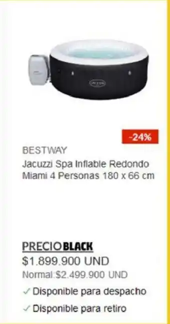Homecenter Bestway Jacuzzi Spa Inflable Redondo Miami 4 Personas 180 x 66 cm oferta