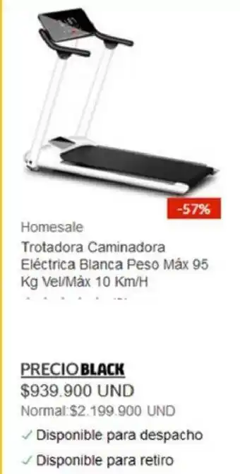 Homecenter Homesale Trotadora Caminadora Electrica Blanca Peso Max 95 kg Vel/Max 10 Km/H oferta