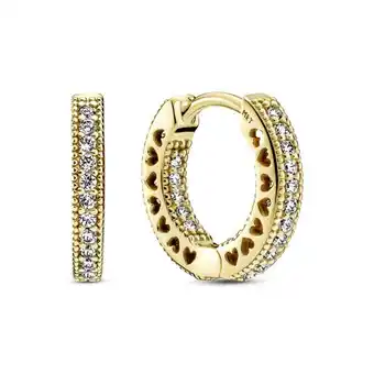 Pandora Aretes de aro corazón de pavé recubrimiento en oro de 14k oferta