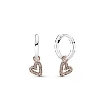 Pandora Aretes de aro resplandecientes corazón de diseño libre recubrimiento en oro rosa 14k oferta