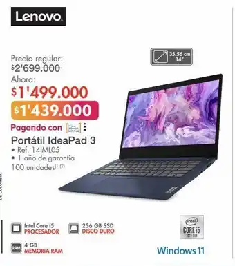 Metro Lenovo portátil ideapad 3 • ref. 14iml05 oferta