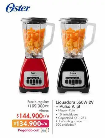 Metro Licuadora 550w 2v + pulso v. pl • negro - rojo • 10 velocidades oferta