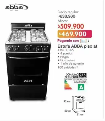 Metro Estufa abba piso at • ref. 101-5 • 4 puestos oferta