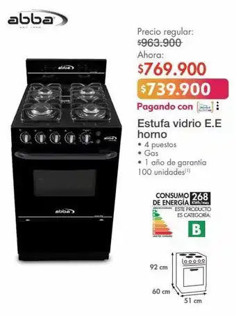 Metro Estufa abba vidrio e.e horno • 4 puestos oferta