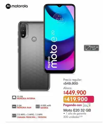 Metro Moto e20 2gb 32gb oferta