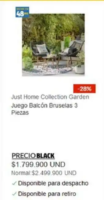 Homecenter Just Home Collection Garden Juego Balcon Bruselas 3 Piezas oferta