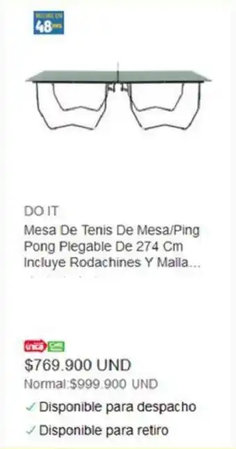 Do It Mesa De Tenis De Mesa/Ping Pong Plegable De 274 cm Incluye Rodachines Y Malla