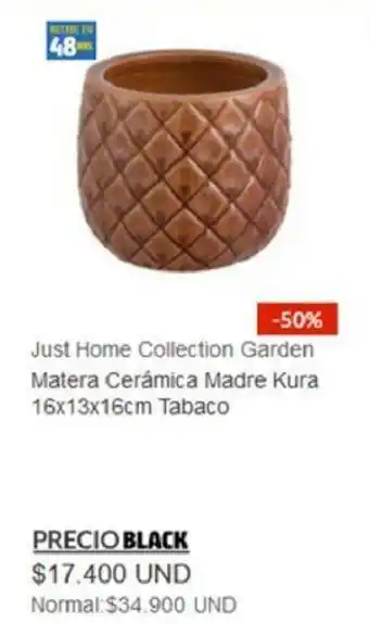Homecenter Just Home Collection Garden Matera Ceramica Madre Kura 16 x 13 x 16cm Tabaco oferta