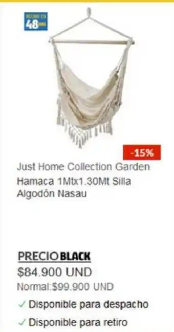 Homecenter Just Home Collection Garden Hamaca 1m x 1.30mt Silla Algodon Nasau oferta