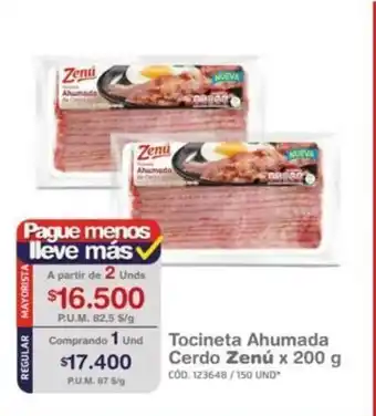 Makro Zenu Tocineta Ahumada Cerdo x 200g oferta