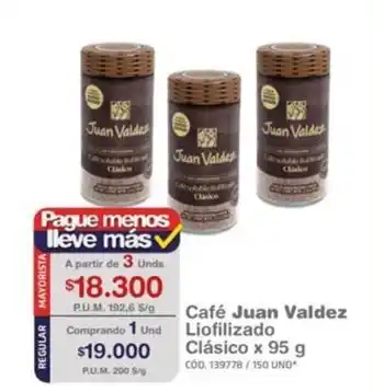 Makro Juan Valdez Cafe Liofilizado Clasico x 95g oferta