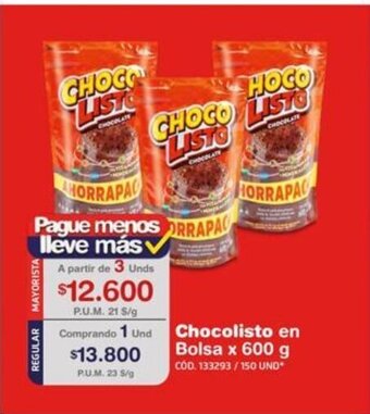 Makro Chocolisto en Bolsa x 600g oferta