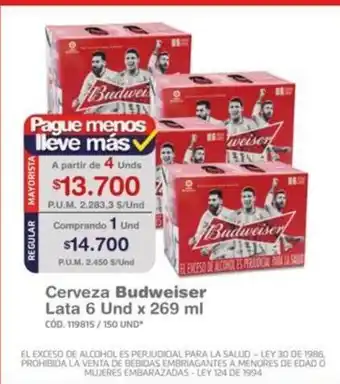 Makro Budweiser Cerveza Lata 6 Und x 269 ml oferta