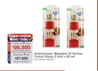 Makro Bonaire Ambientador 16 Varitas Frutos Rojos 2 Und x 80 ml oferta