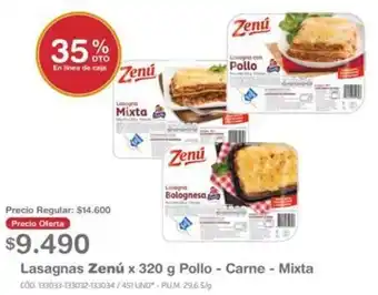 Makro Lasagna Zenú 320g Pollo, Carne o Mixta oferta