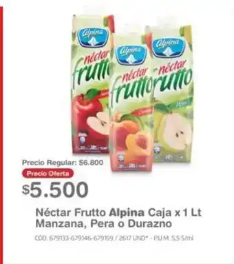 Makro Alpina Nectar Frutto Caja x 1 Lt Manzana, Pera o Durazno oferta