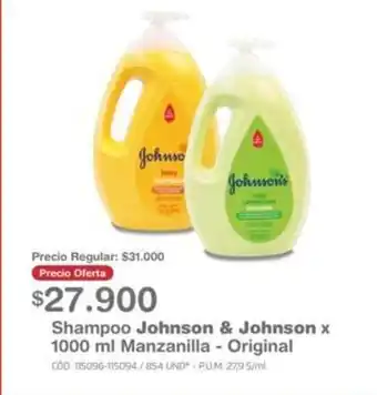 Makro Johnson & Johnson Shampoo x 1000 ml Manzanilla - Original oferta