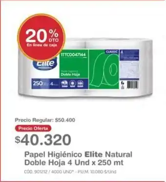 Makro Elite Papel Higienico Natural Doble Hoja 4 und x 250 mt oferta