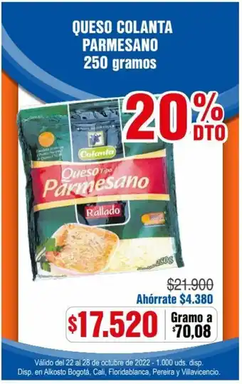 Alkosto Colanta Queso Parmesano 250 gramos oferta