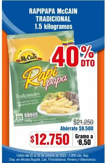 Alkosto McCain Rapipapa Tradicional 1.5 Kilogramos oferta