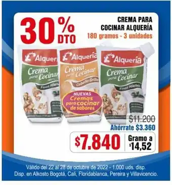 Alkosto Alqueria Crema para Cocinar 180 gramos - 3 unidades oferta