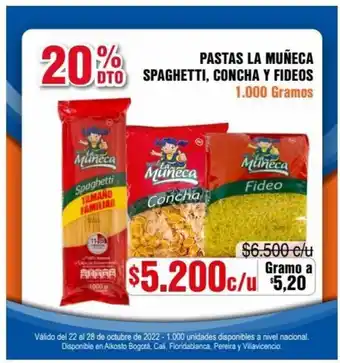 Alkosto La Muñeca Pastas Spaghetti, Concha Y Fideos 1000 gramos oferta