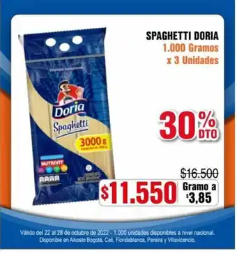 Alkosto Doria Spaghetti 1000 Gramos x 3 unidades oferta
