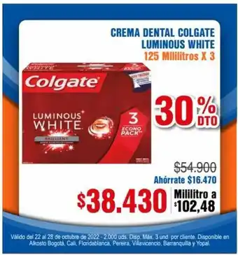 Alkosto Colgate Crema Dental Luminous White 125 Mililitros x 3 oferta
