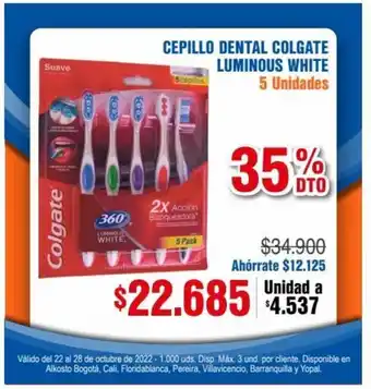 Alkosto Colgate Cepillo Dental Luminous White 5 unidades oferta