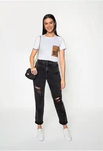 ELA Jeans boyfriend negro tiro alto con dest oferta