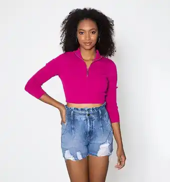 Studio F Blusa tejida crop cuello tortuga con cie oferta