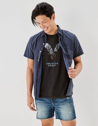 American Eagle Camisa ae tipo resort de micropuntos con botones oferta