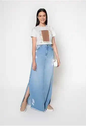ELA Falda en denim larga con aberturas costa oferta