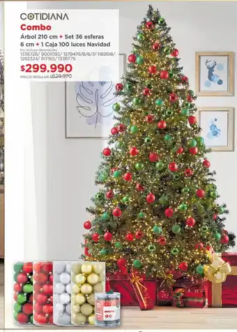 Easy Árbol 210cm + set 36 esferas 6cm + 1 caja 100 luces navidad oferta