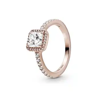 Pandora Anillo cuadrado con halo brillante recubrimiento en oro rosa de 14k oferta