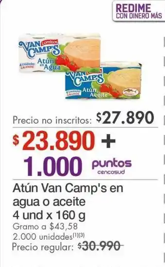 Metro Atún van camps en agua o aceite 4und x 160g c/u oferta