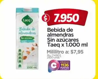Taeq Bebida de almendras Sin Azucares x 1000 ml