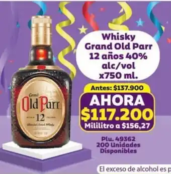 Mercaldas Grand Old Parr Whisky 12 años 40% alc/vol x 750 ml oferta