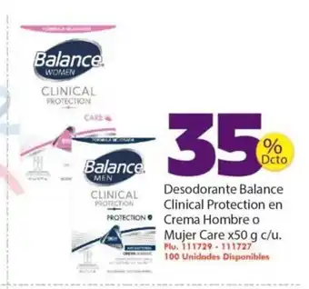 Mercaldas Balance Desodorante Clinical Protection en Crema Hombre o Mujer Care x 50g c/u oferta