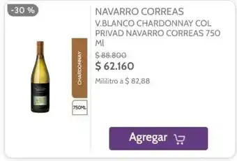 Carulla Navarro Correas V.Blanco Chardonnay Col Privad Navarro Correas 750 ml oferta